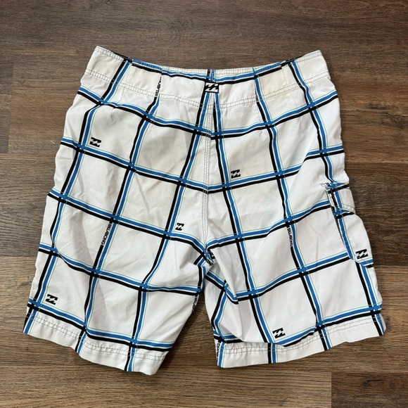 VTG Y2K Billabong Surfer Cargo Board Shorts Swim Trunks Mens Sz 33 White Plaid - Picture 6 of 9